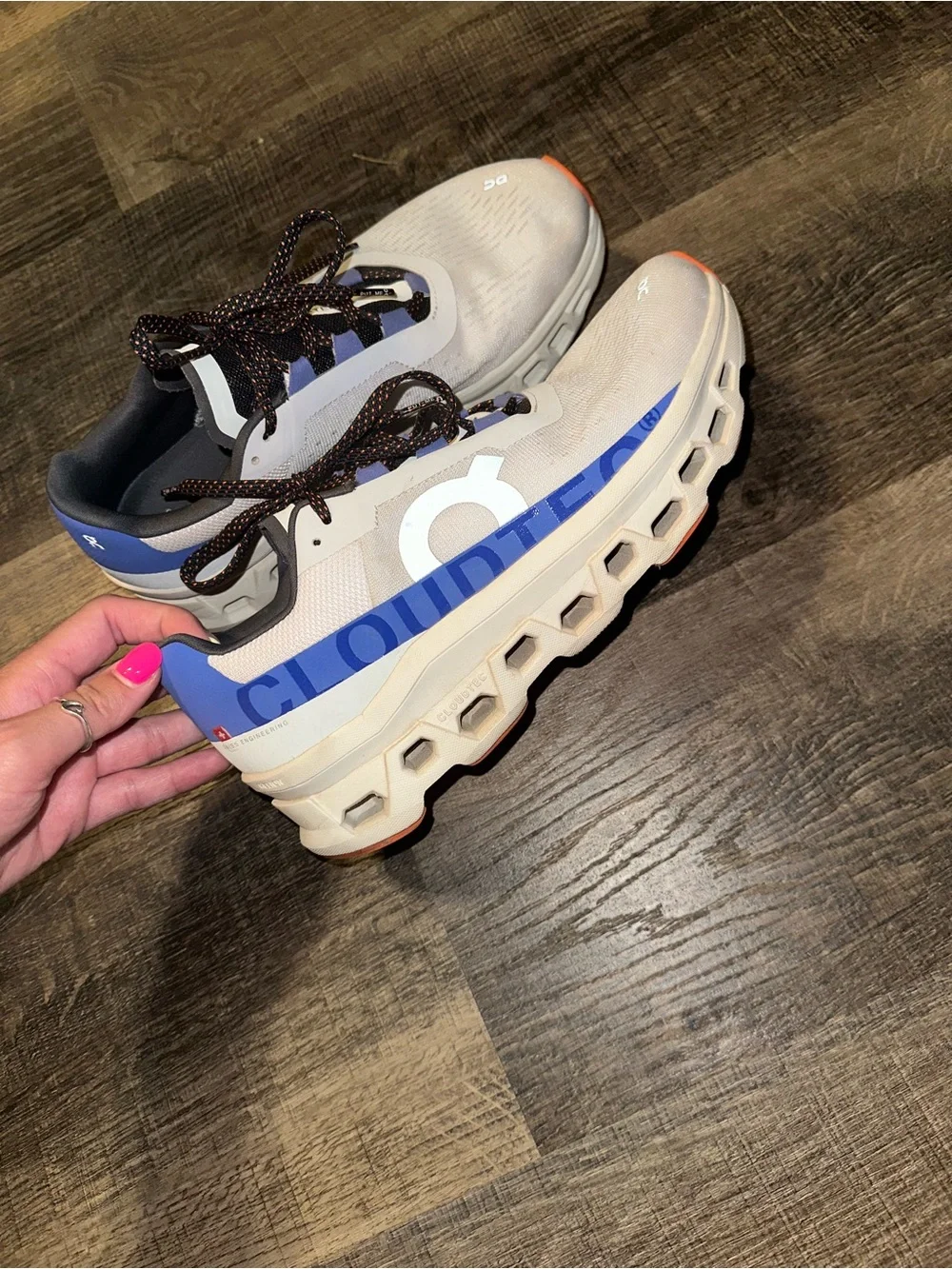 On Running Kids Sneakers in Light Gray with Blue and Orange Accents